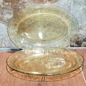 Vintage Federal Glass Sharon Cabbage Rose Pattern Serving Platters Set of 2